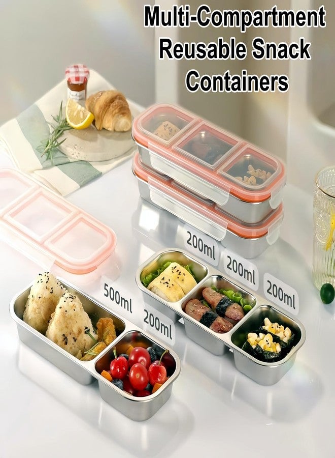 Frezonika 2 Pack Stainless Steel Snack Containers, Reusable Steel Snack Containers With Lids, 2&3 Compartments Leak Proof Metal Lunch Box For Home, Travel - Image 4
